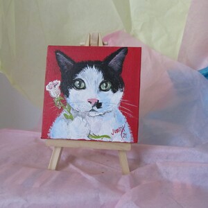 Pet Portrait 4x4 Mini Desk Sized Hand Painted Canvas With Easel Acrylic Personalized Custom Painting Dog Cat Bird Memorial Dog Mom Cat image 8