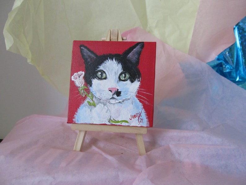 Pet Portrait 4x4 Mini Desk Sized Hand Painted Canvas With Easel Acrylic Personalized Custom Painting Dog Cat Bird Memorial Dog Mom Cat image 8