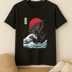 Vintage Japanese Godzilla Great Wave Shirt – King of the Monsters Tee, Godzilla and The Wave Graphic T-Shirt for Adults & Kids