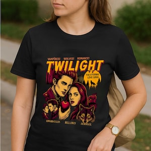 Retro Vintage Twilight Shirt – Twilight Saga Comic Style Tee, Vampires & Wolves Romance Gift, Book Lover Twilight Fan T-Shirt