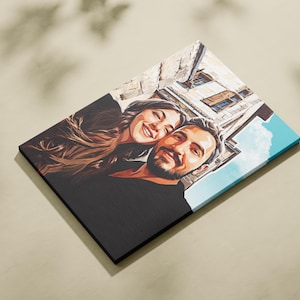 Couple Portrait Canvas Print, Personalized Illustration Poster, Romantic Canvas Wall Art, Custom Poster Or Canvas, Gift For Lover, Couple