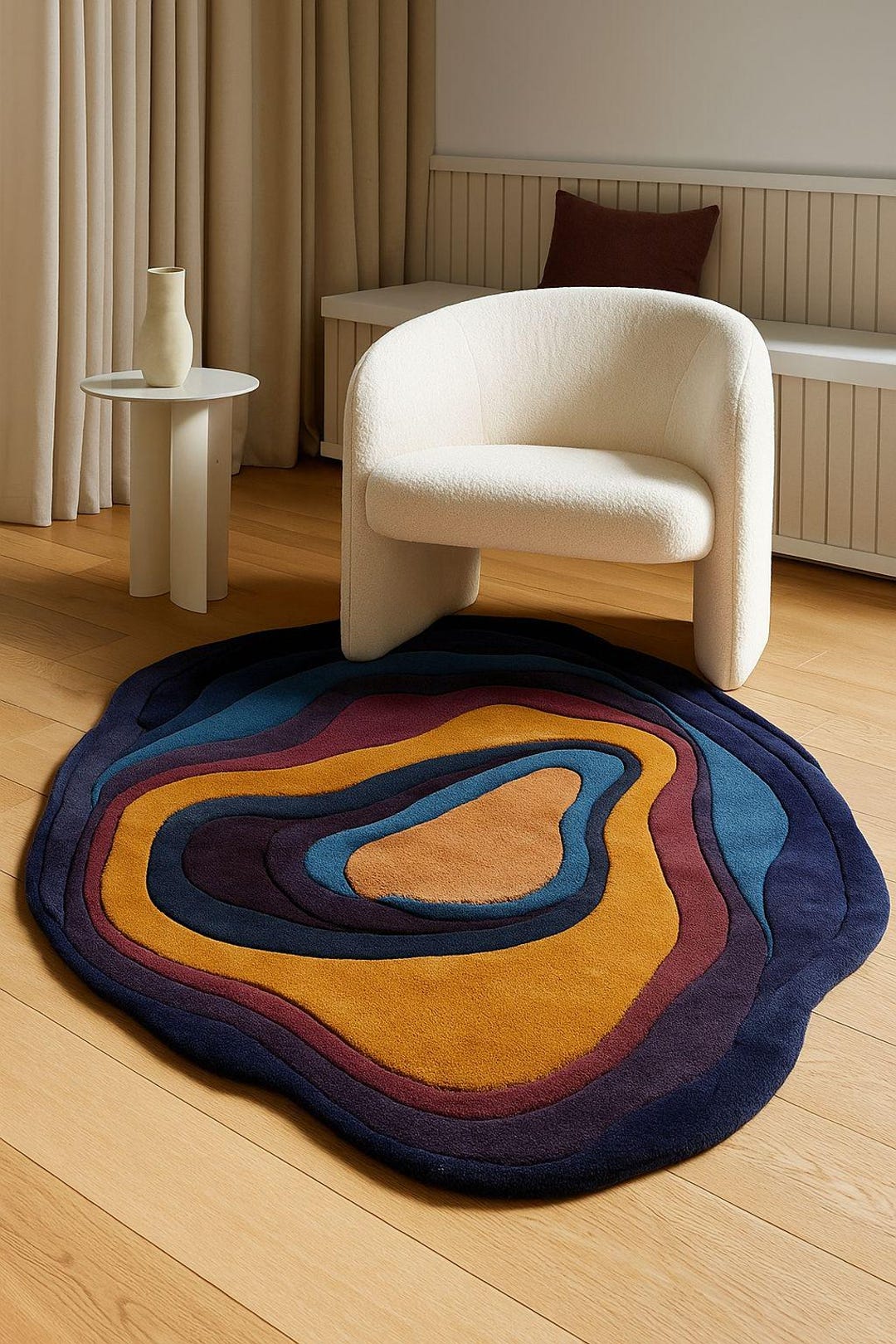 Abstract Layered Wool Rug, Modern Hand-tufted Area Rug, Geometric ...