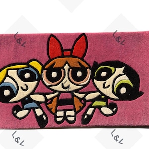 Power puff girls Custom Cartoon Logo Rug | Personalized Tufted Rug | Handmade Logo Carpet | Unique Gift | Custom Name Rug Funny Cartoon Rug