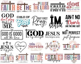 Boho-Design-Bundle mit christlichen PNG-Dateien: Bibelverse für Ärmel, Sublimationsdrucke und Jesus-Christus-Motive