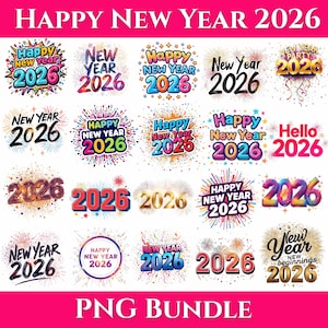 2026年新年おめでとうPNGバンドル、2026年こんにちは背景キラキラ写真オーバーレイゴールド印刷可能