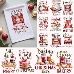 Paquete de sublimación de paños de cocina navideños, diseños para repostería festiva, imágenes PNG de paños de cocina y agarraderas.