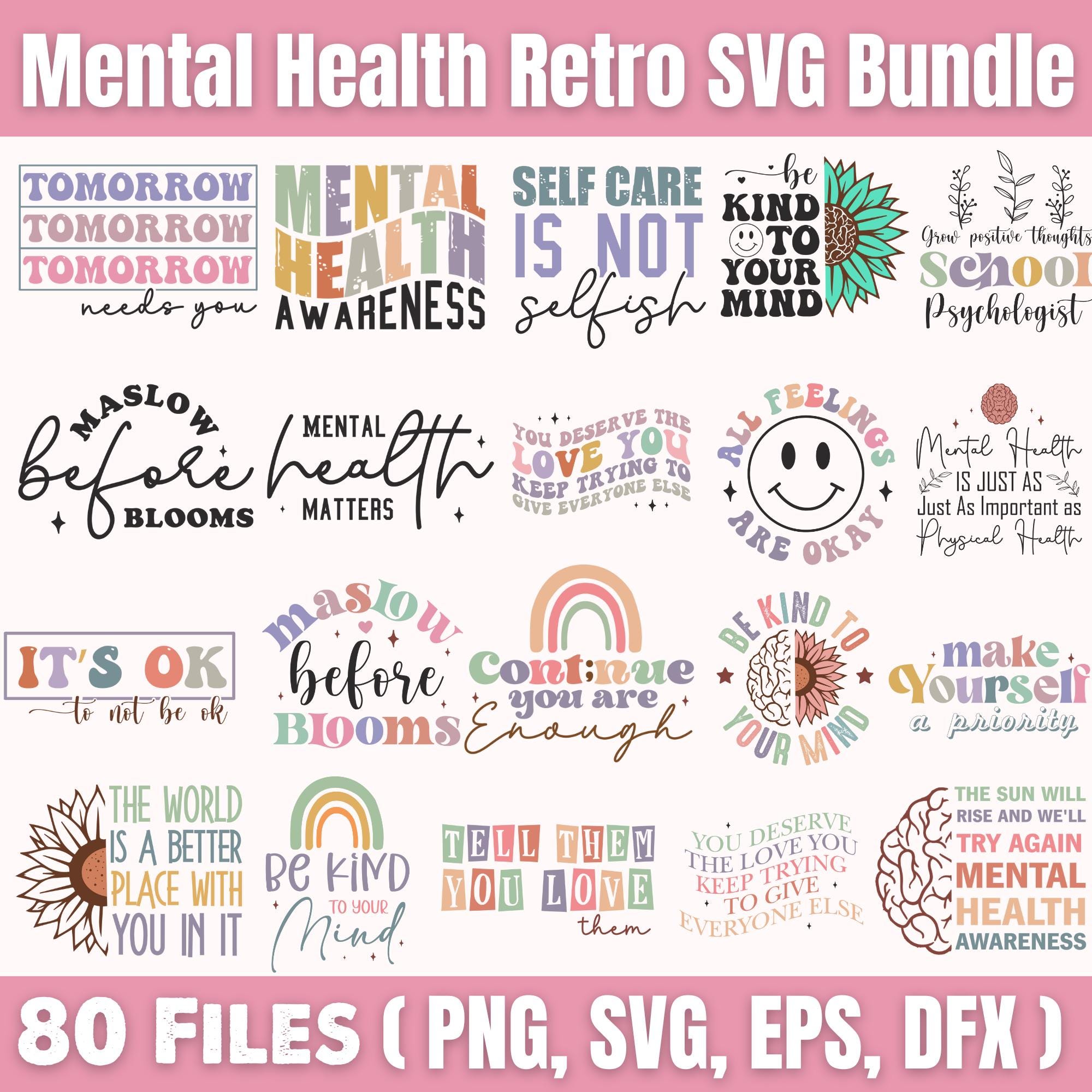 Mental Health SVG Bundle, Inspirational Positive Quotes Designs, Health ...