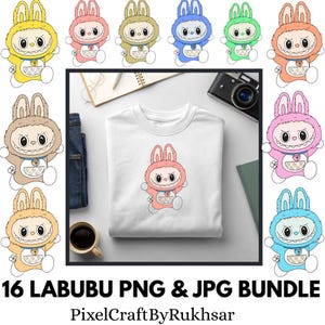 Pakiet Labubu Clipart PNG: Projekt postaci z kreskówek — pliki Cricut Cut