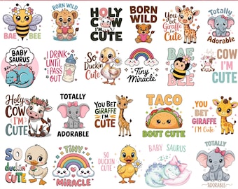 Baby Quote PNG Bundle, Onesie Newborn Sublimation Designs, Nursery Decor Art, Baby Shower Clipart