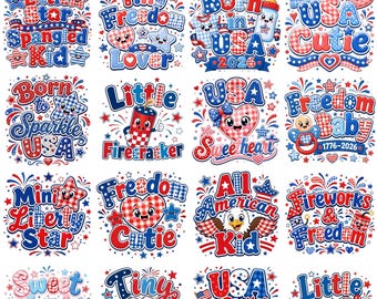 Patriotic Kids 4th of July PNG Bundle Cute USA Independence Day Sublimation Designs Little American Baby Shirts Digital Download