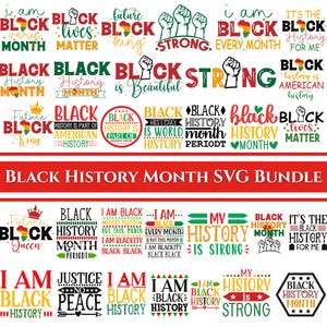 SVG-Bundle zum Black History Month, PNG-Dateien „My History Is Strong“, PNG-Dateien mit Motiven von Afroamerikanern, png-Dateien zum Thema