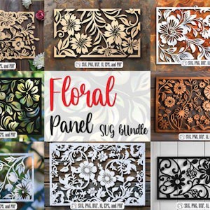 Floral Panel SVG Bundle | Laser Cut Flower Wall Art | Digital Cut Files | Panel Vector Templates | Instant Download | Commercial Use