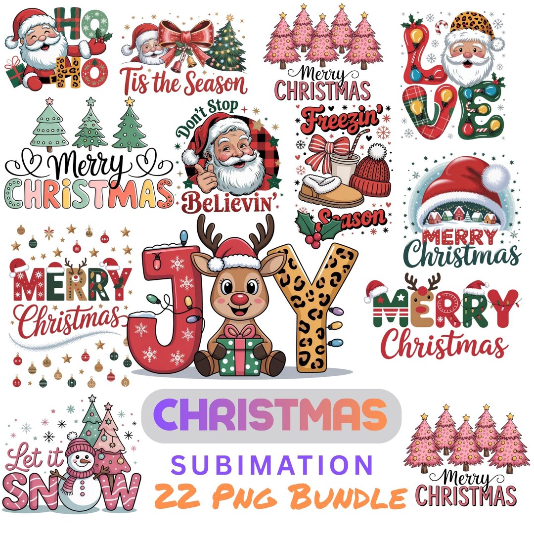 Christmas PNG Clipart Bundle – Santa, Reindeer, Holiday Graphics (22 ...