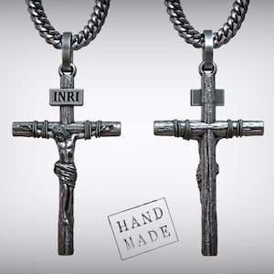 Crucifix Cross Necklace, Cross Pendant Necklace, INRI Cross Pendant Religious Crucifix Pendant, Silver Necklace For Men, Gift for Him or Her