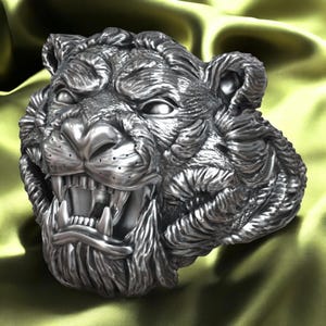 Tiger Head Animal Ring, Nature Inspired Jewelry, Fierce Tiger Statement Ring, Wildlife Lover Gift, Adjustable Animal Ring For Him Or Her