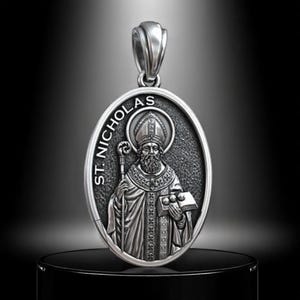 St. Nicholas Pendant Christian Necklace Handmade Religious Jewelry Catholic Orthodox Gift Icon Medal Amulet for Believers Christian Faith