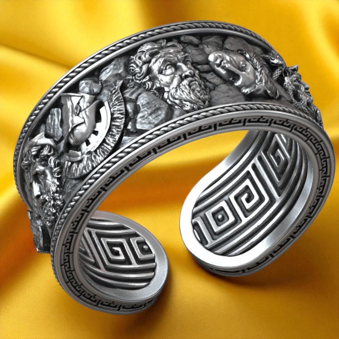 Mythology Rings 925K Silver Greek Olympus Gods Ring, Adjustable Handmade Ancient Statue ...