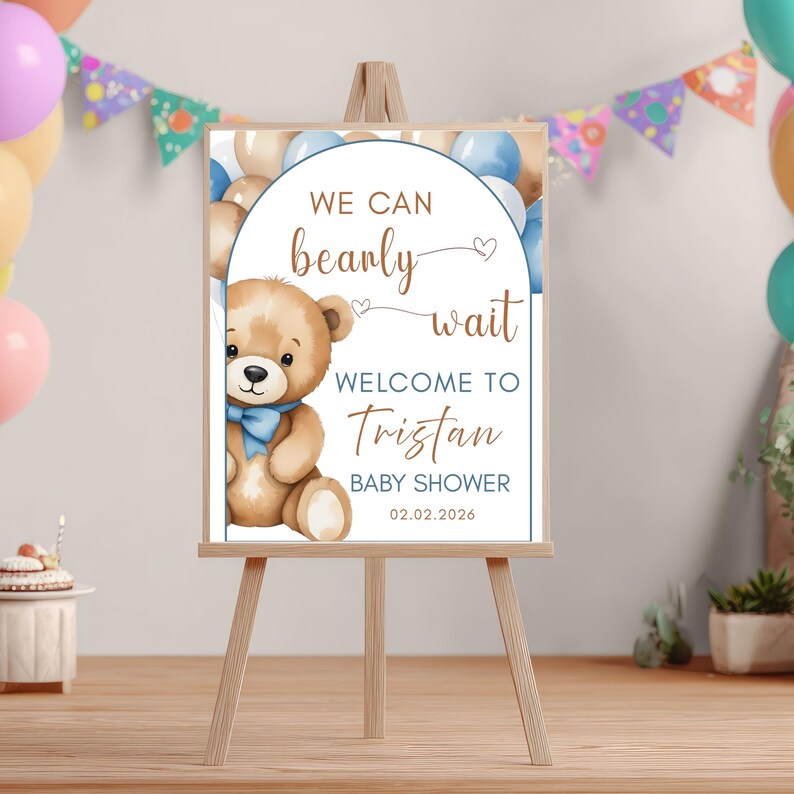 Editable We Can Bearly Wait Baby Shower Welcome Sign for Boy Teddy Bear ...