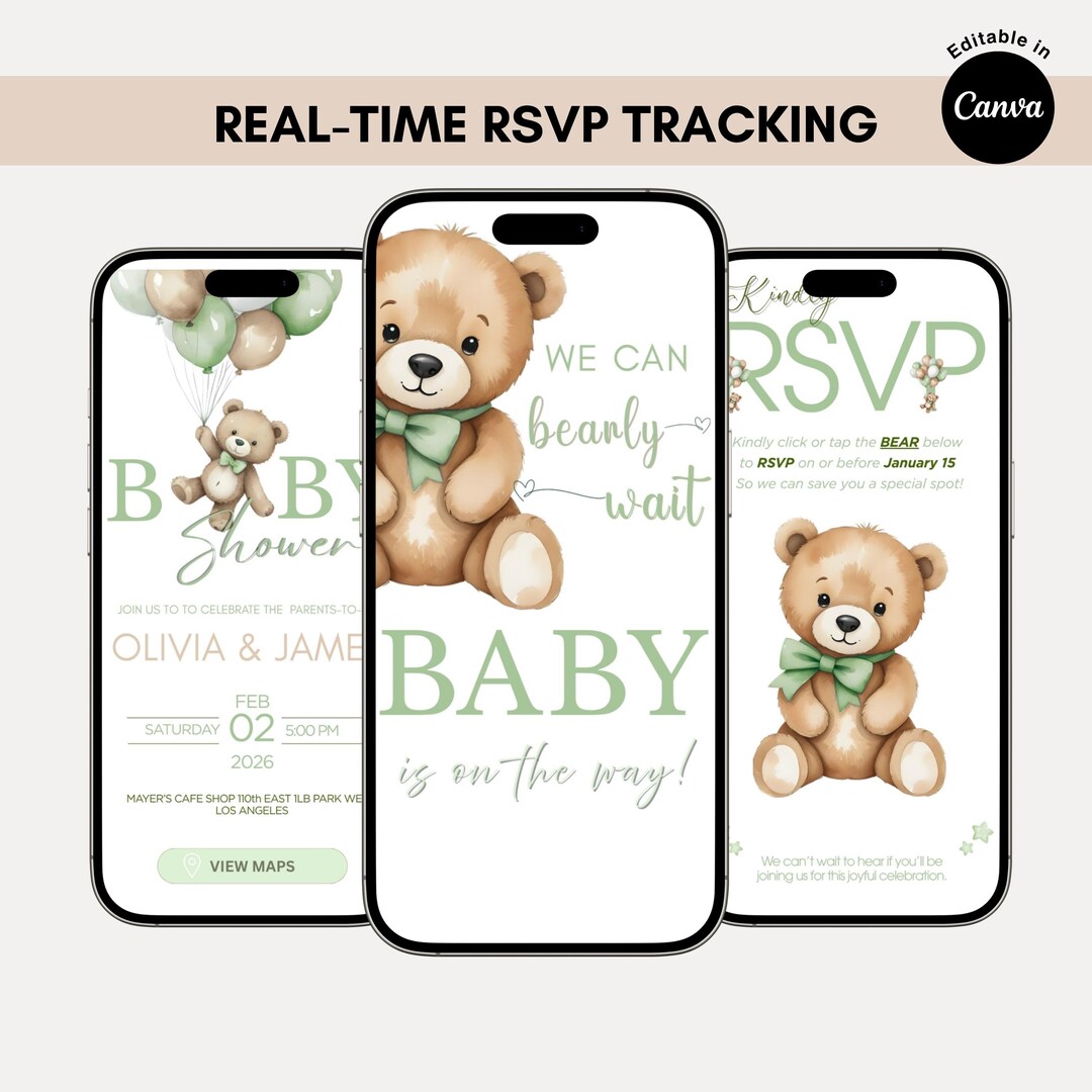 Editable Baby Shower Invitation Template Teddy Bear We Can Bearly Wait ...