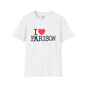 Camiseta "Amo París, amo la prisión" - Divertida camiseta parodia de París con letras tachadas - Un ingenioso regalo unisex para adultos con humor