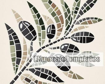 Olive Branch Mosaic Templates: 6 Printable Patterns (PDF Download, 20-inch-wide)