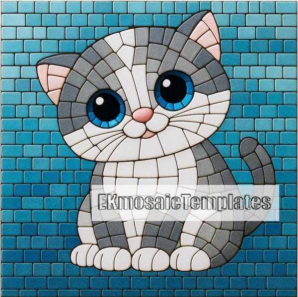 Kitten Mosaic Templates: 7 Printable Square Patterns (20-inch) PDF