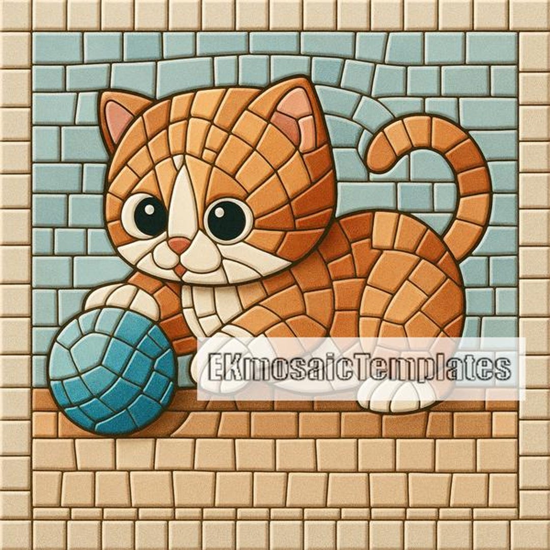 Kitten Mosaic Templates: 7 Printable Square Patterns (20-inch) PDF