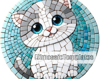 Plantillas de mosaico de gatitos: 6 patrones redondos de 50 cm (descarga digital en PDF)