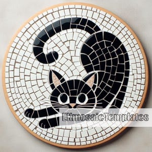 3 Black Stretching Cat Mosaic Templates PDF Pack – Printable Mosaic Patterns | Black Cat Mosaic Stencils 20 x 20 Inches Digital Download