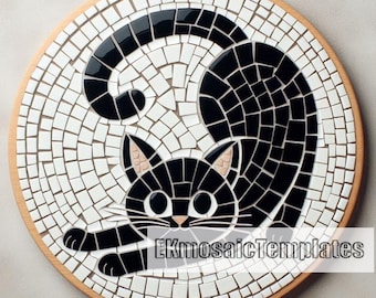 Schwarze Stretching Cat Mosaik-Vorlagen: 3 druckbare Muster (Digitaler Download, 20x20 Zoll PDF Pack