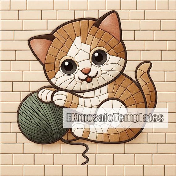 Kitten Mosaic Templates: 7 Printable Square Patterns (20-inch) PDF