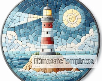 Lighthouse Mosaic Templates: 10 Printable Patterns Pack (PDF Download A4/A3