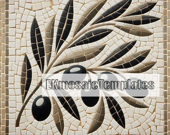 Single Olive Branch Mosaic Template: Printable Pattern (PDF Download, 30-inch-wide)
