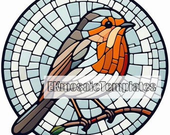 Robin Bird Mosaic Templates: 5 Printable Patterns (Digital Download)