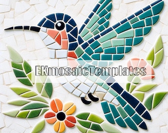Hummingbird Mosaic Templates: 7 Printable Patterns (PDF Digital Download)