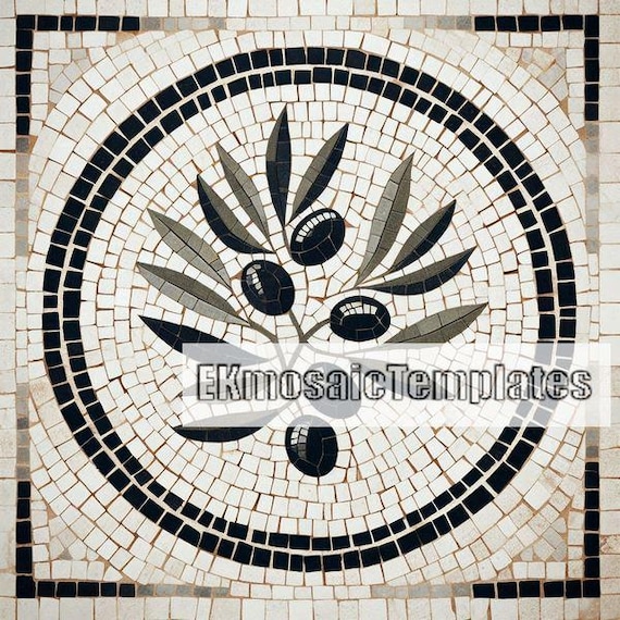 Olive Branch Mosaic Templates: 4 Roman Style Patterns (PDF Download, 20-inch-wide)