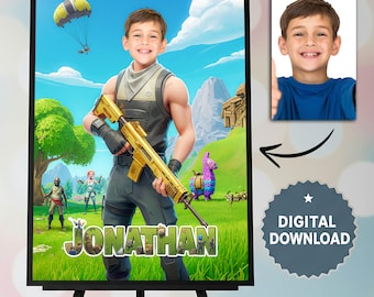 Personalized Fort Battle Royale Portrait, Kids Birthday Gifts, Gaming Room Decor