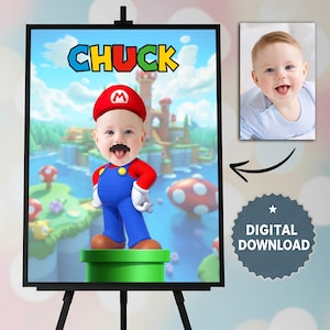 Custom Super Mario Portrait - Personalized Mario Bros Poster - Printable Digital Cartoon Wall Art - Kids Birthday Gift for Gamers