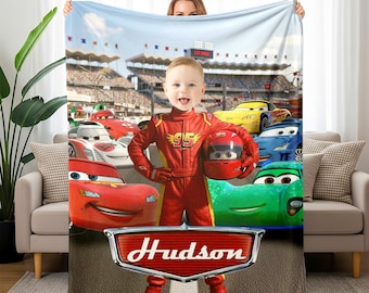 Couverture personnalisée Cars 2, jeté en peluche photo personnalisé, cadeau prénom pour enfant, thème McQueen
