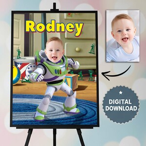 Retrato personalizado do Buzz Lightyear, pôster com nome personalizado, presente de aniversário de Toy Story, arte de parede infantil para imprimir