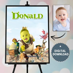 Retrato familiar personalizado de Shrek - Póster de dibujos animados personalizado - Arte mural digital imprimible de Shrek para regalo de cumpleaños infantil