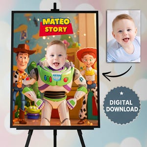 Pôster personalizado com retrato de Toy Story, arte de parede infantil com nome personalizado, presente de aniversário, download digital para impressão.