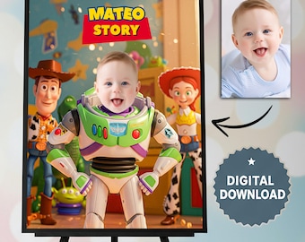 Personalized Toy Story Portrait Poster, Custom Name Kids Wall Art, Birthday Gift, Printable Digital Download