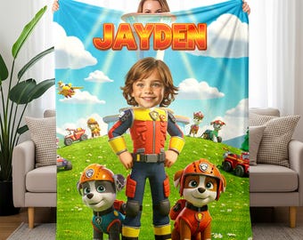 Couverture photo personnalisée avec patte, jeté en peluche en velours avec prénom personnalisé pour enfants, cadeau d'anniversaire