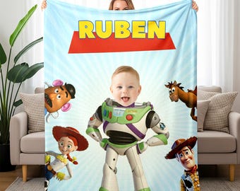 Coperta personalizzata con foto di Toy Story Buzz Lightyear e nome, regalo di peluche personalizzato