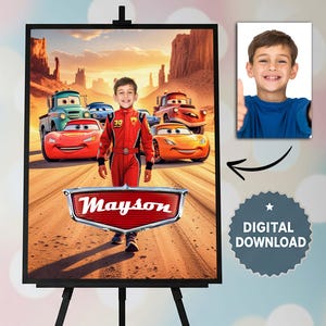 Personalized Lightning McQueen Birthday Poster, Cars Party Welcome Sign, Wall Decor, McQueen Backdrop, Kids Gift, Cars Invitation Decoration