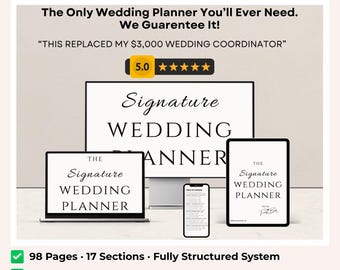 98-Page Digital Wedding Planner | Printable Bridal Organizer, Checklist & Timeline PDF | Engagement Gift for Bride – Instant Download