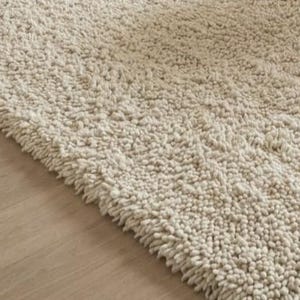 May include: A thick, cream-colored shag rug with a deep, textured pile. The rug features long, soft fibers that create a dense, shaggy appearance across the entire surface, providing a high-pile finish that covers the floor area.