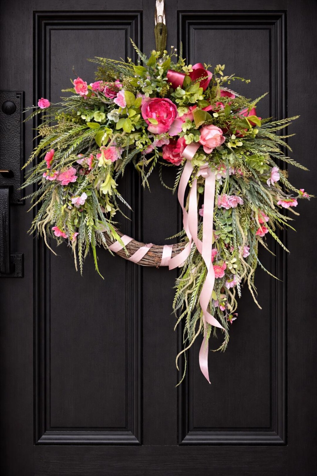 Pink Floral Grapevine Wreath | Spring Summer Door Decor - Etsy