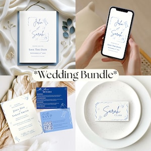 Lot de modèles modifiables de faire-part de mariage sur toile | Cartes "Retenez la date et le lieu" fantaisistes | Téléchargement numérique classique illustré